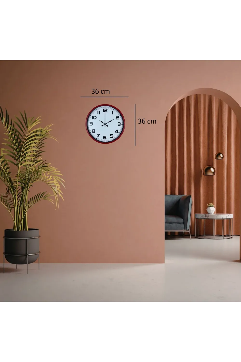Premium Kırmızı 36 Cm Duvar Saati