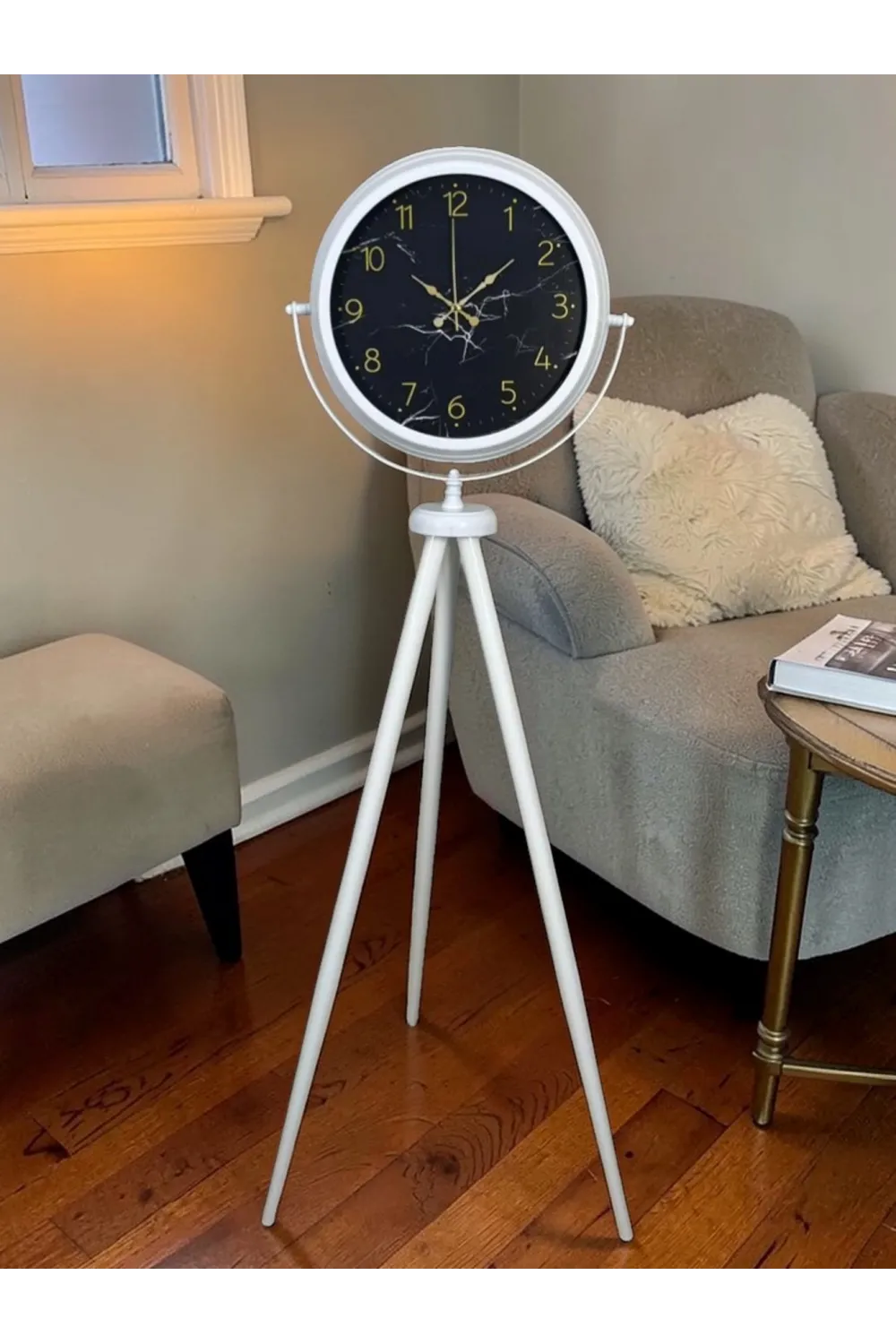 Premium Mermer Desenli Tripod Ayaklı Saat