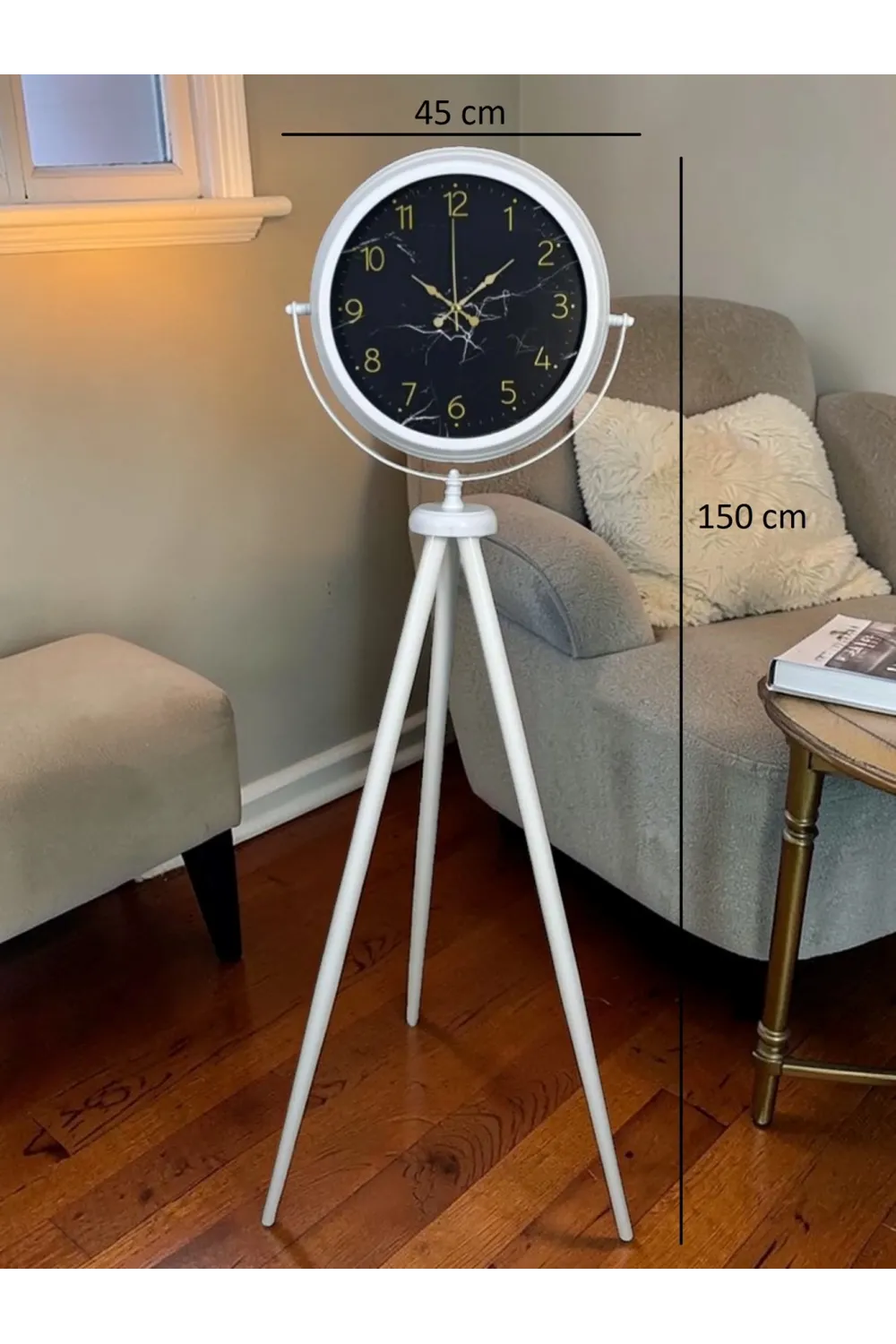 Premium Mermer Desenli Tripod Ayaklı Saat