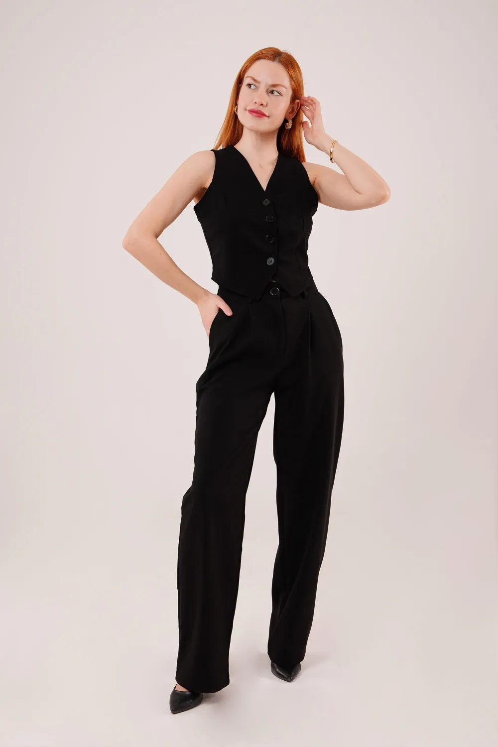 Premium Model Oturtmalı Siyah Pantolon