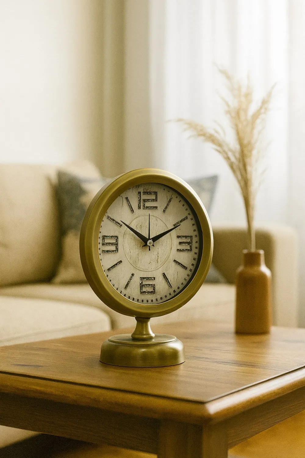 Premium Vintage 25 x 20 Cm Eskitme Metal Masa Saati