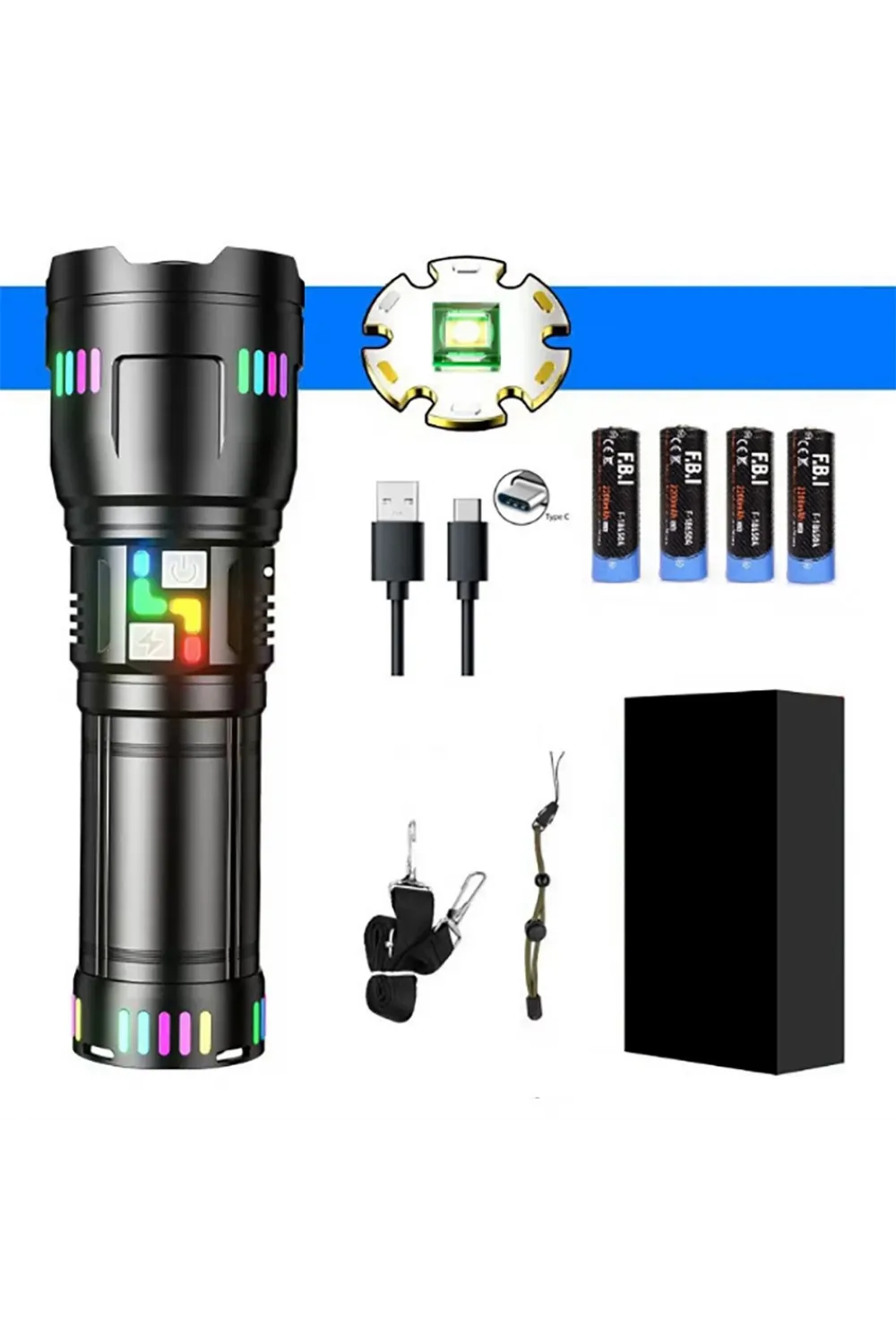 Pro F-3002 Alüminyum TG LED Gece Şeritli Type-C Şarjlı El Feneri