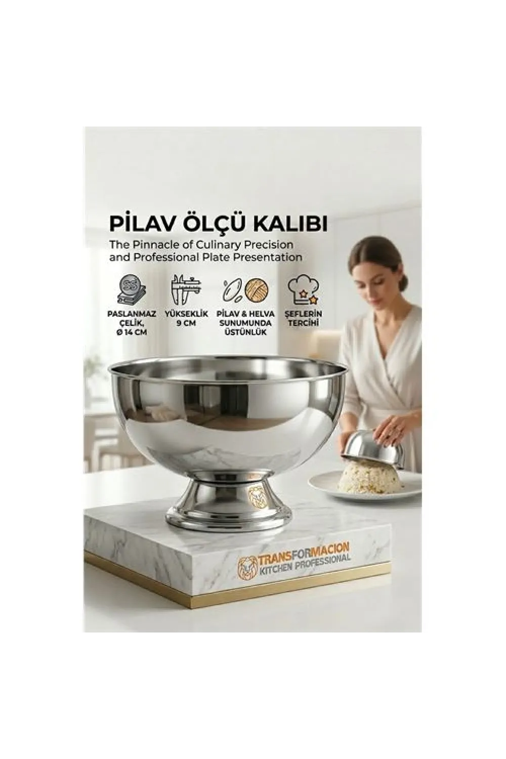 Profesyonel 14 Cm Çapında Pilav Kalıbı - Helva Kalıbı 304 Paslanmaz Çelik  723025