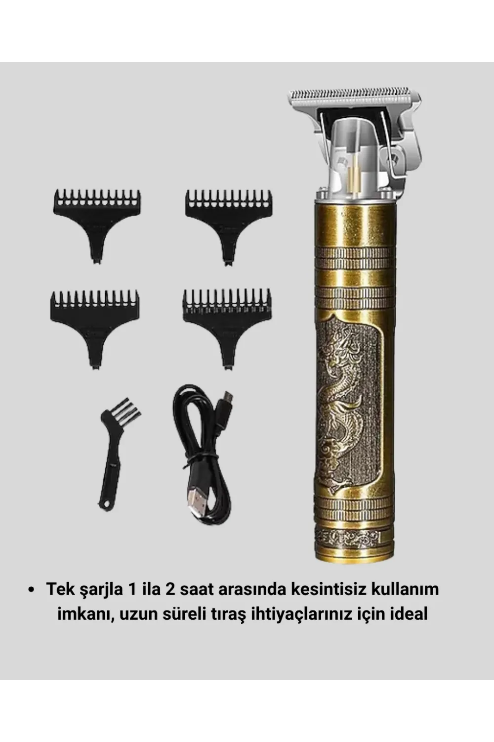 Profesyonel Çizik Tıraş Makinesi – T Çelik Bıçaklı, 120 Dakika Şarjlı Kullanım, 3 Başlıklı
