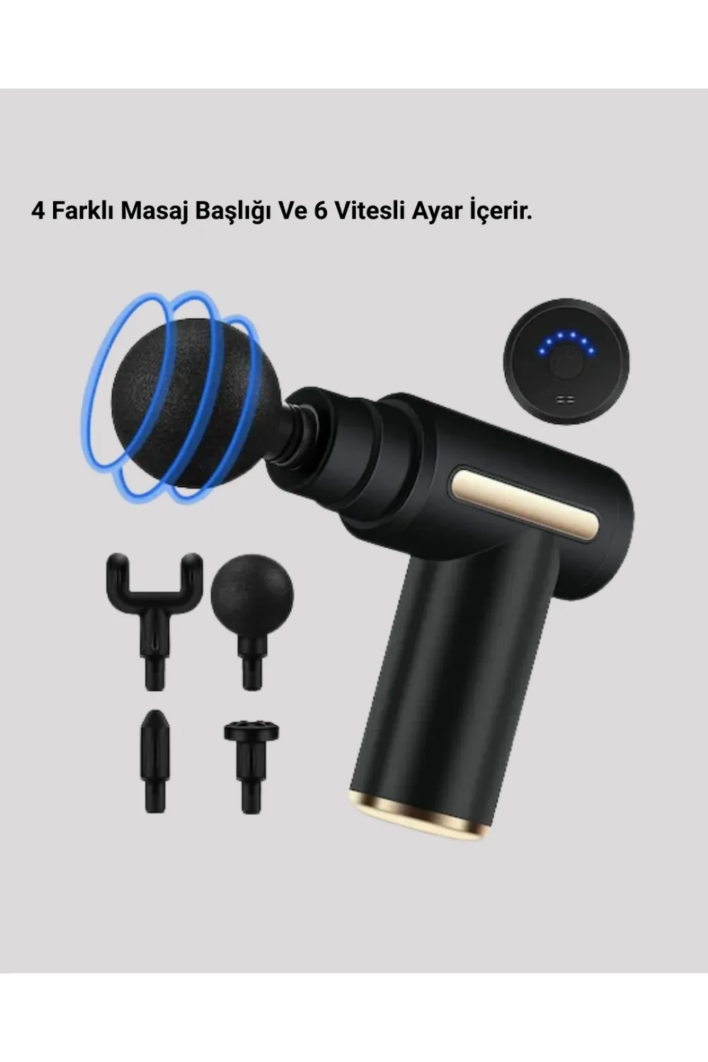Profesyonel Masaj Tabancası 6 Kademeli Derin Kas Terapisi 4 Başlıklı Şarjlı Sessiz Motor