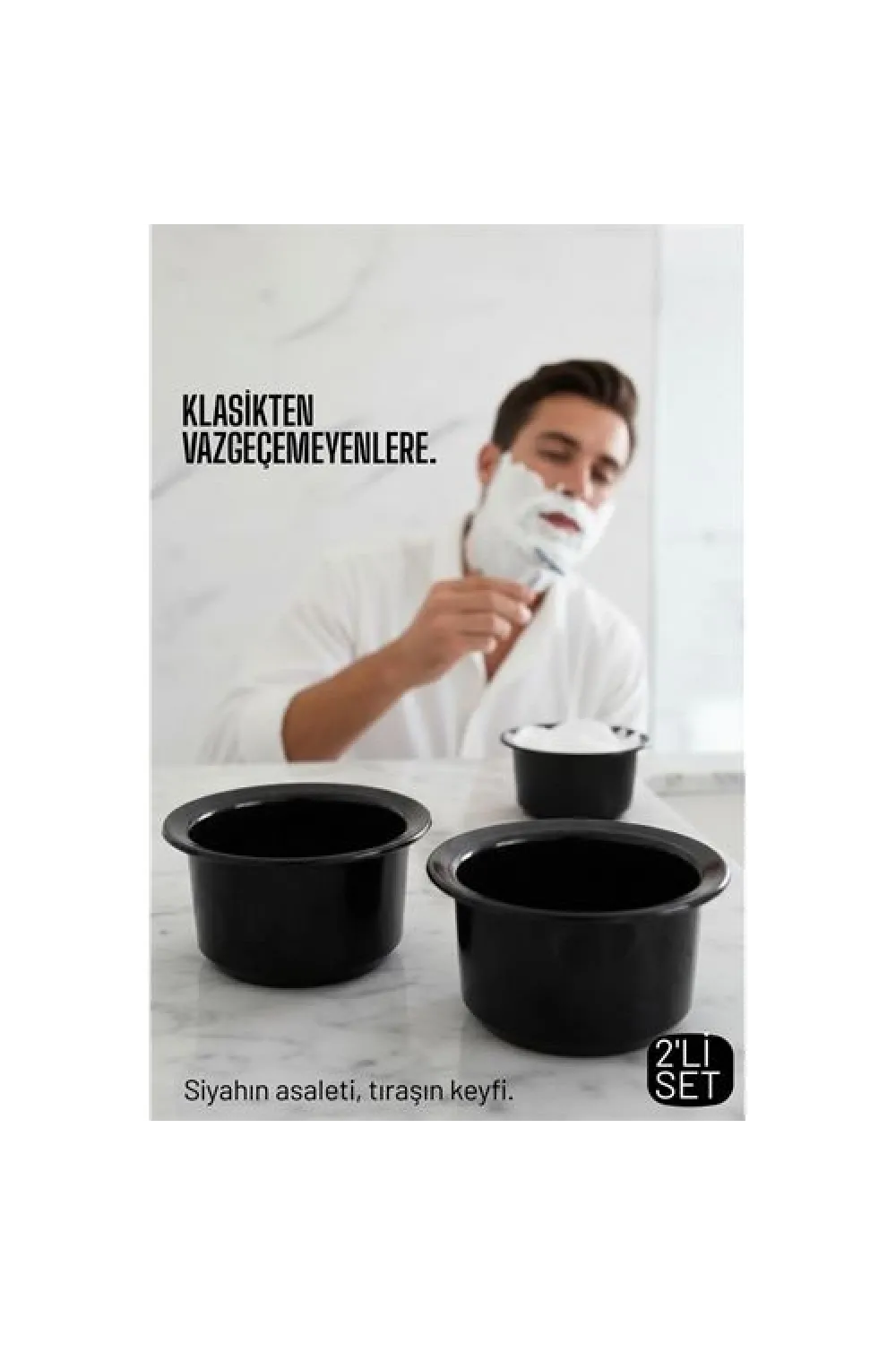 Profesyonel Siyah Tıraş Tası 2 li SET - Berber Tipi Ergonomik Sabun Köpürtme Kabı - 719653
