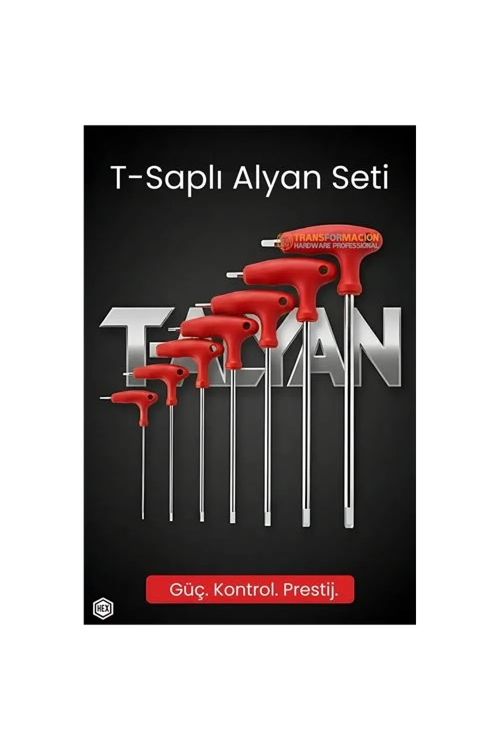 Profesyonel T-Saplı Alyan Seti | 7 Parça CR-V Çelik Hex Uçlu Güç Serisi 722632