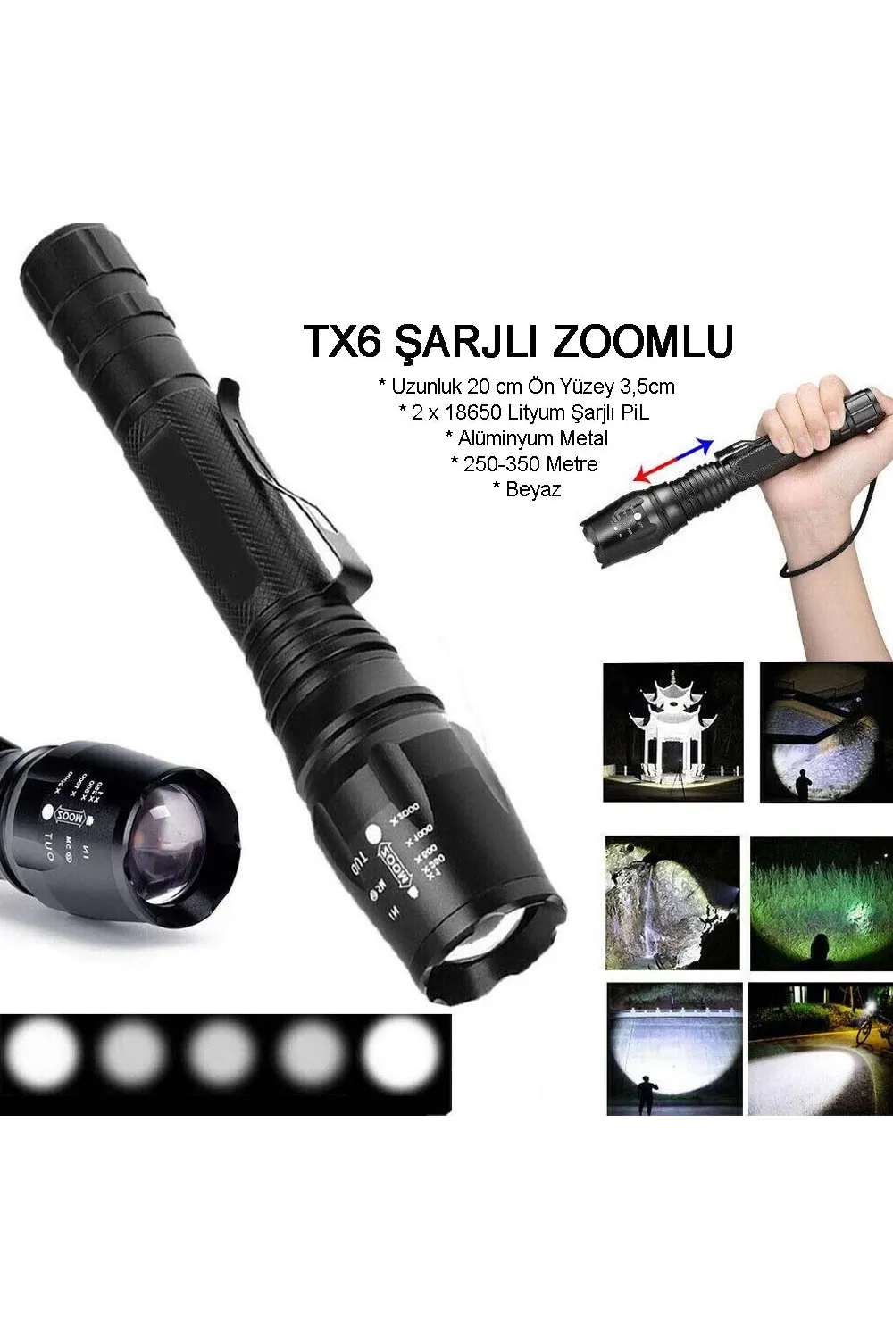 Profesyonel Tx6 Şarjlı Zoomlu El Feneri  Wt-241
