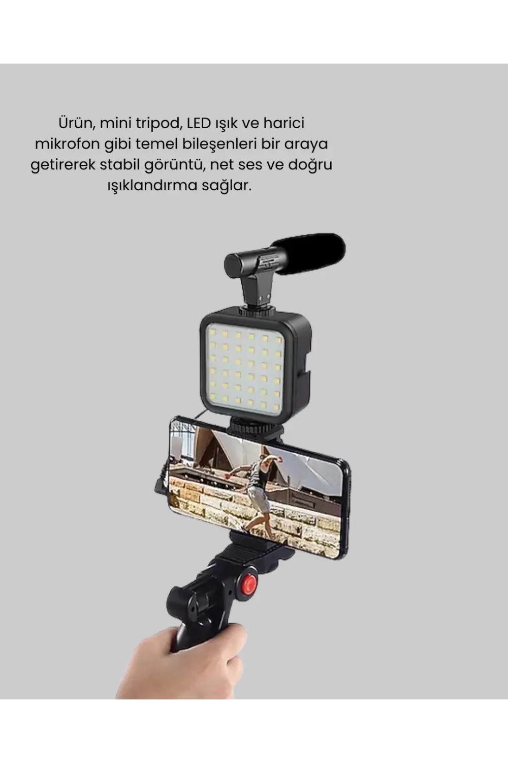 Profesyonel Vlog Çekim Kiti Led Işıklı Tripod Mikrofonlu Telefon Seti