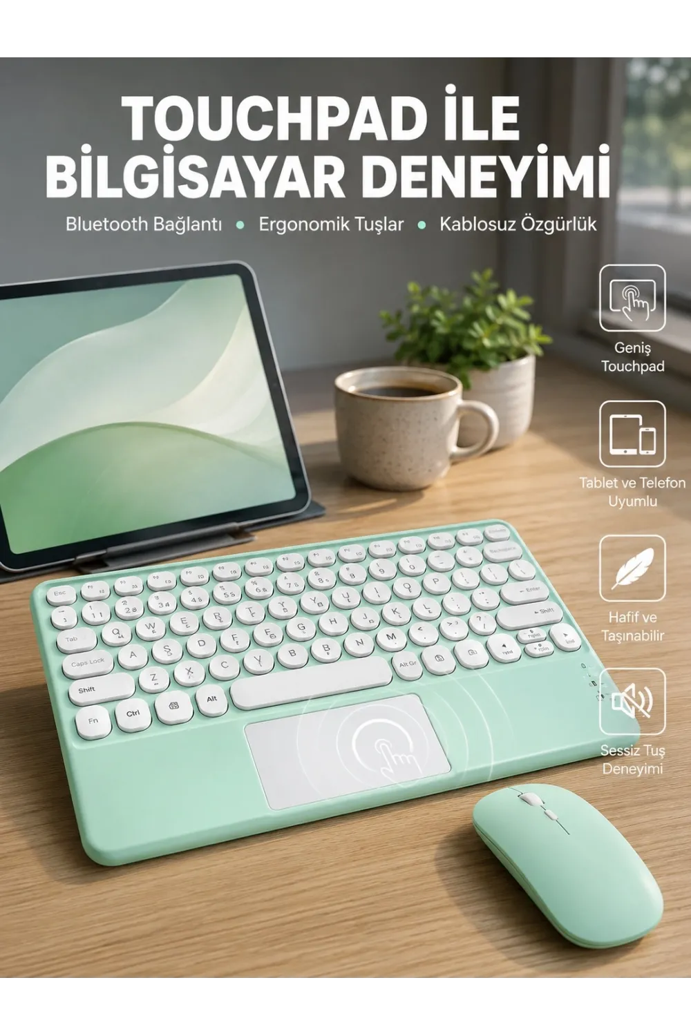 Profesyonel Wifi Q Klavye Bluetooth Klavye Touchpad 10.8 Inç Yeni Nesil