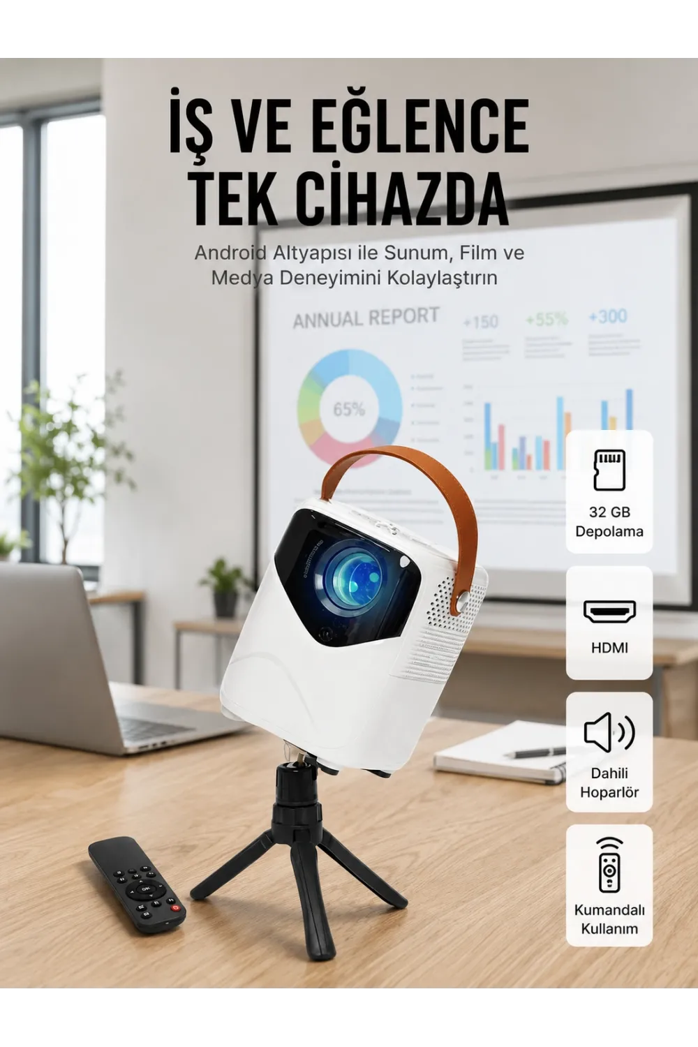 Projeksiyon Ev Sineması Bluetooth 4k Hd Kaliteli Görüntü Kumandalı
