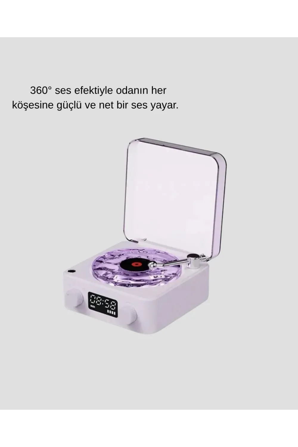 Projektör Işıklı Retro Hoparlör Bluetooth Aux Usb Hafıza Kartlı 360° Sesli Şarjlı