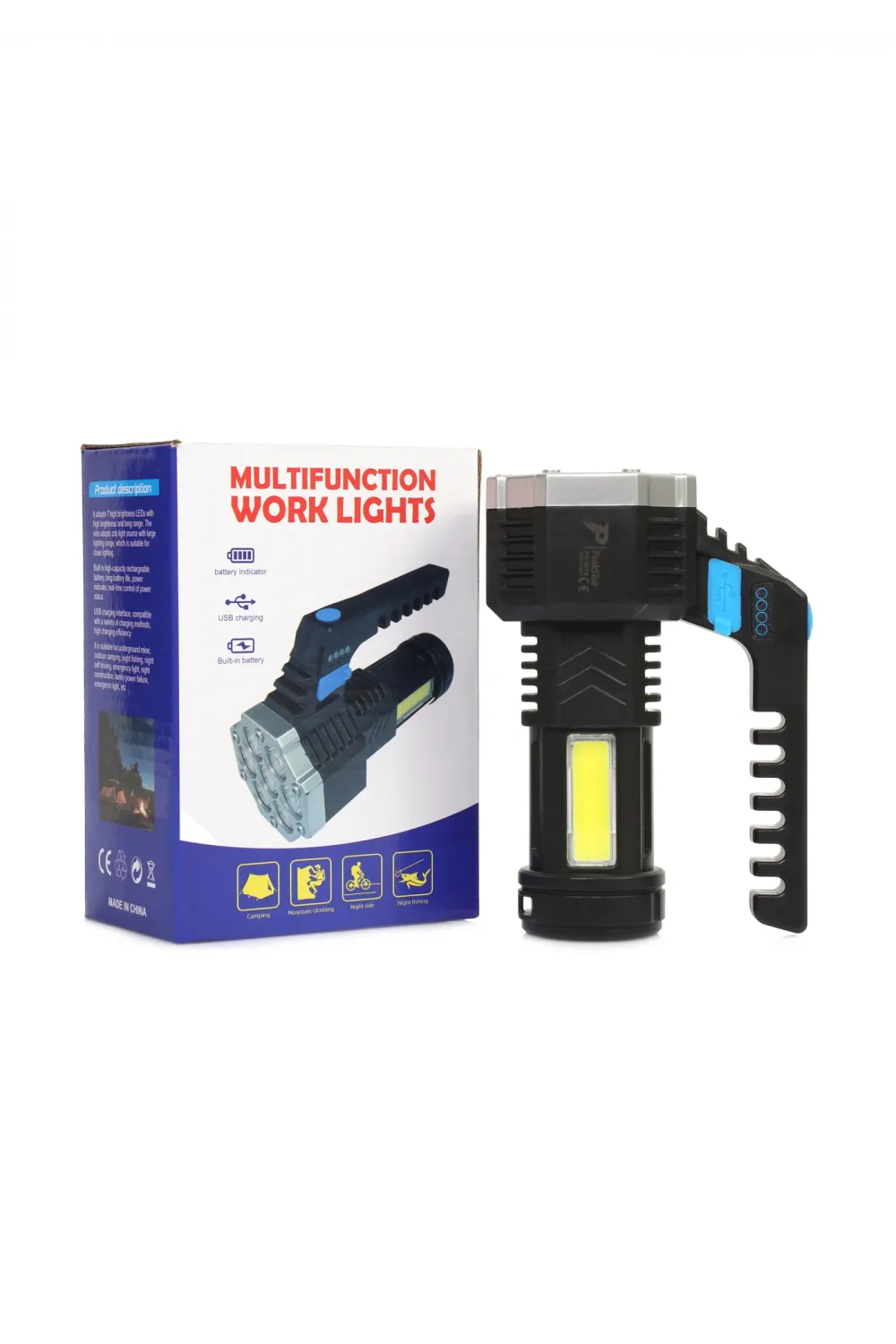 PS-3879 USB Şarj Göstergeli Şarj Edilebilir 7*XPE +COB Led El Feneri