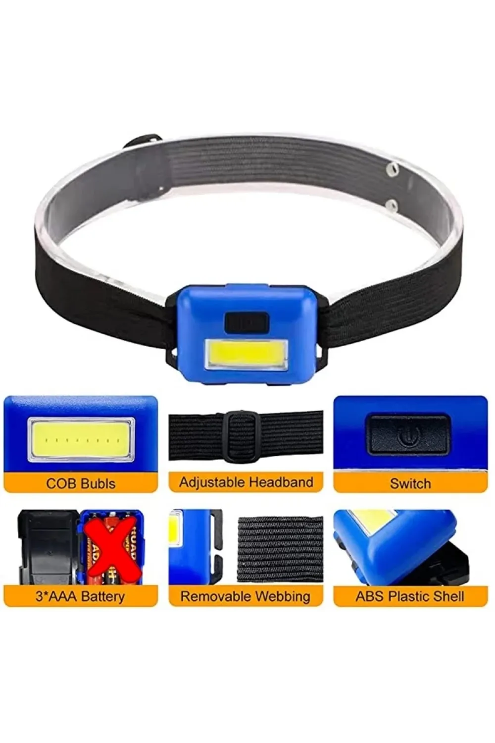 Ps-t89 Mini Pilli Cob Led 3 Mod Su Geçirmez Kafa Feneri Lambası