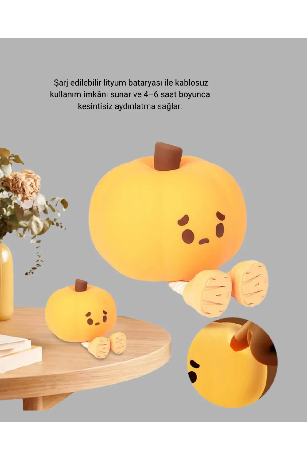 Pumpkin Led Night Light Dokunmatik Şarjlı Silikon Gece Lambası