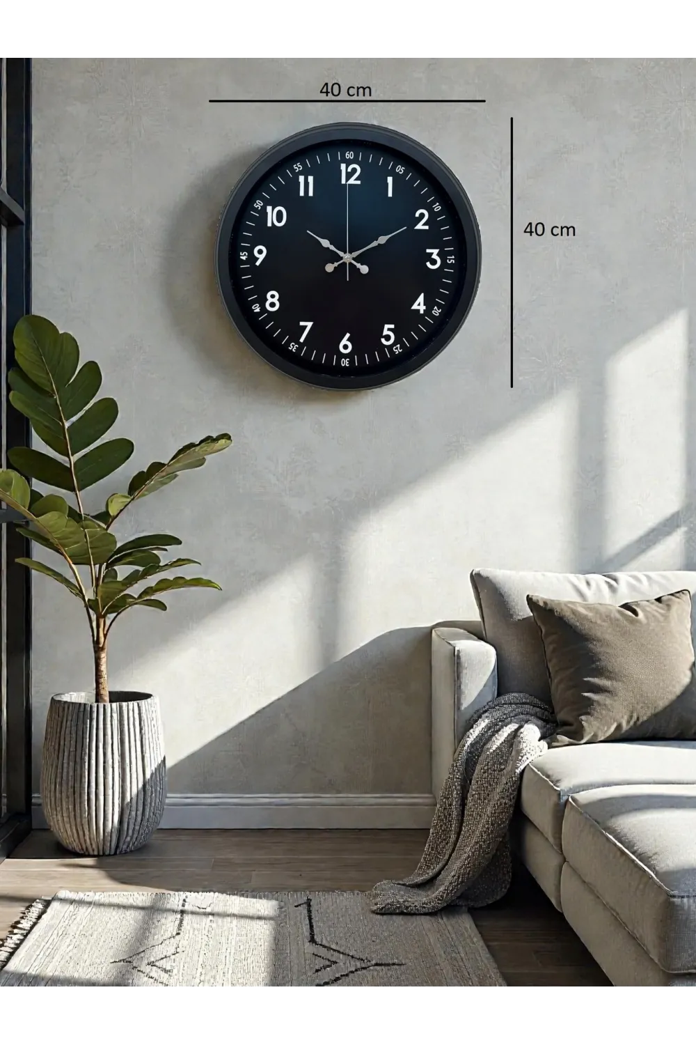 Pure Dark Black 40 Cm Metal Duvar Saati