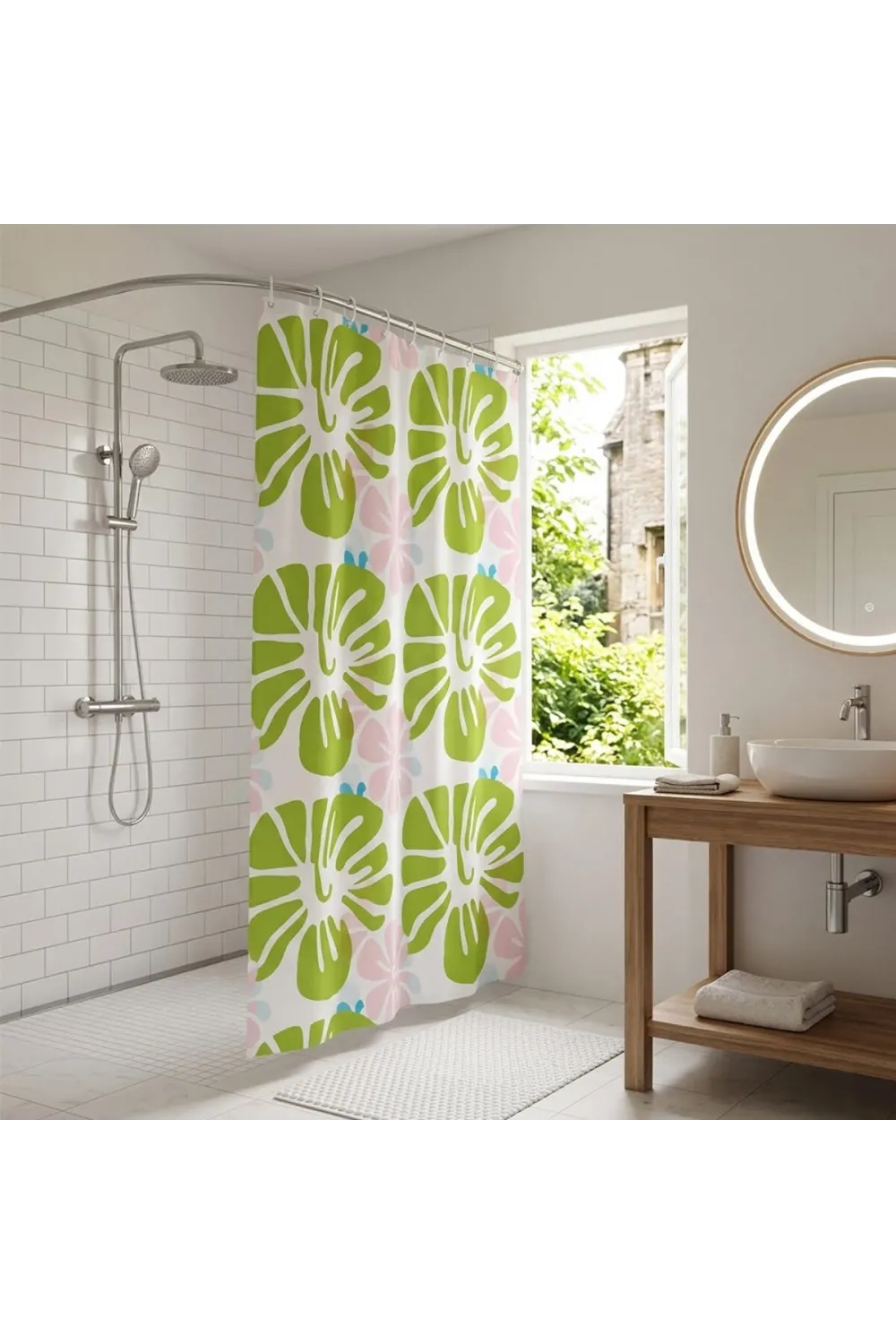 PVC Duş Perdesi - Çift Kanatlı - 12 Halkalı - 90x180 cm
