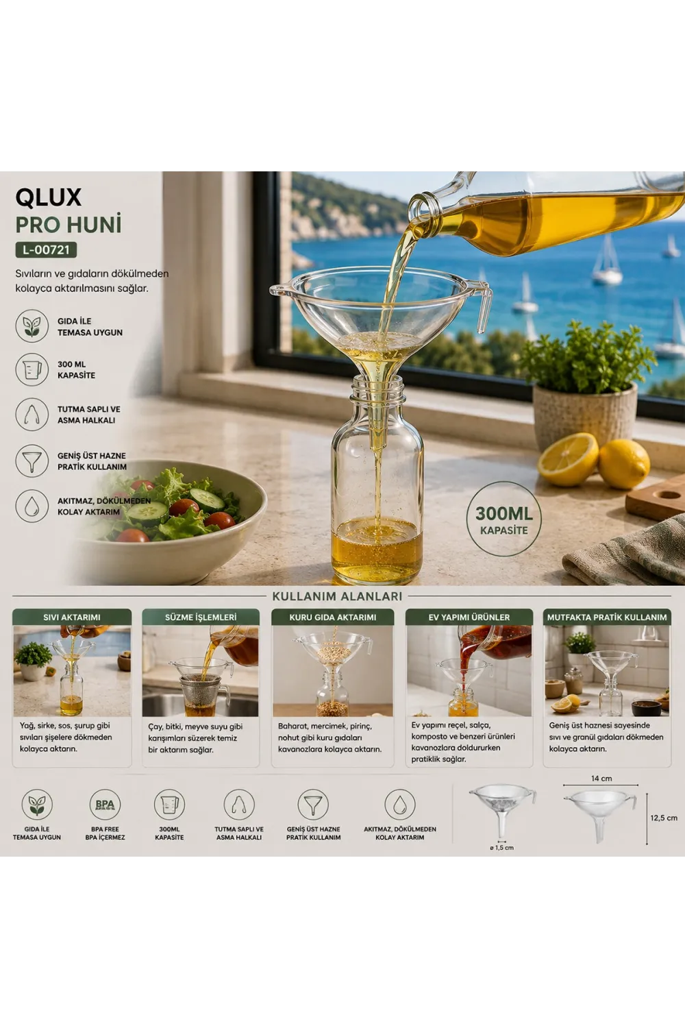 Qlux L-00721 Pro Şeffaf Huni*36=k