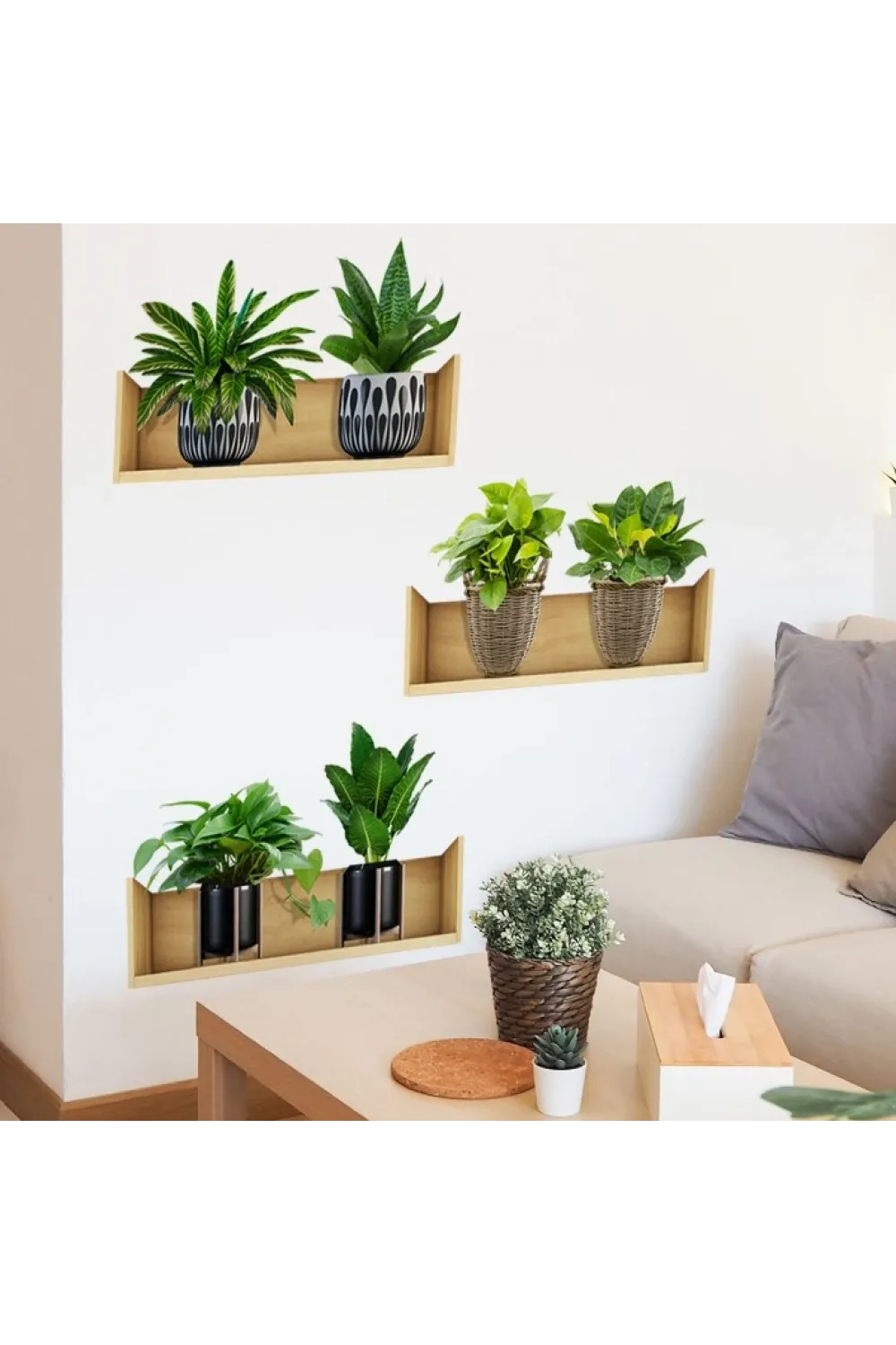 Raflı Bitki Tasarımlı Yapışkanlı Sticker 20*30 cm 3lü Set