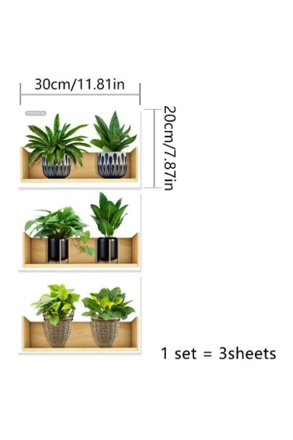 Raflı Bitki Tasarımlı Yapışkanlı Sticker 20*30 cm 3lü Set MC-663