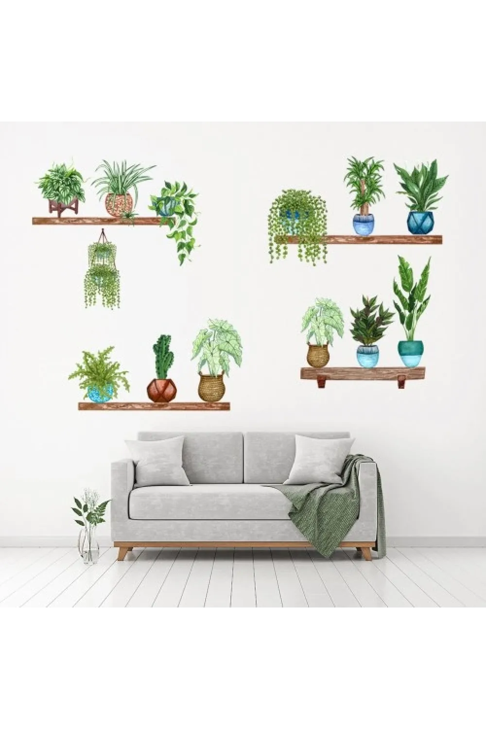 Raflı Saksılı Çiçek Tasarımlı Yapışkanlı Sticker MC-480B