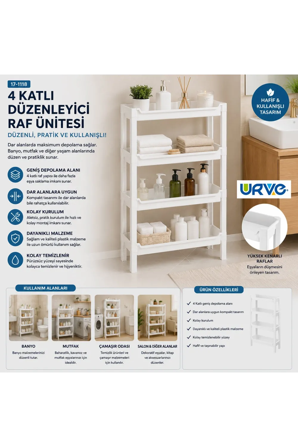 Rafty 4 Katlı Sepet Organizer Düzenleyici Raf Ünitesi 465x145x690mm