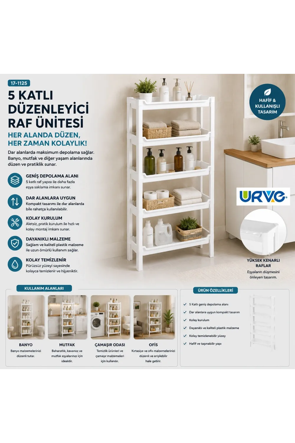 Rafty 5 Katlı Sepet Organizer Düzenleyici Raf Ünitesi 465x145x870mm