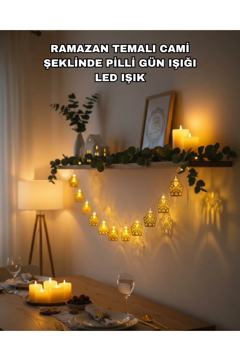 Ramazan Bayram Süslemesi İçin Led Işık Cami Figürlü Dekoratif Tasarım