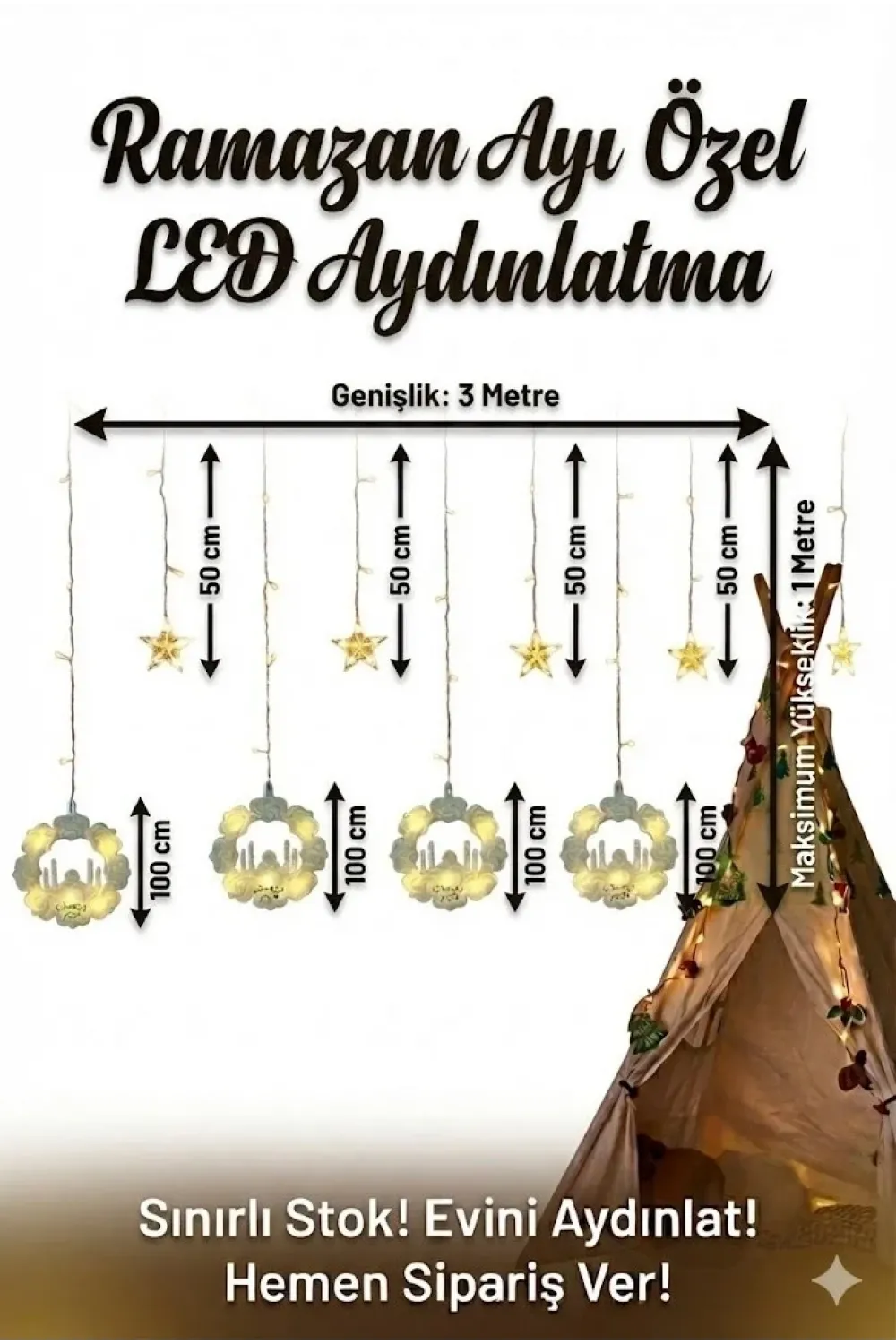 Ramazan Perde LED Işık 3 Metre