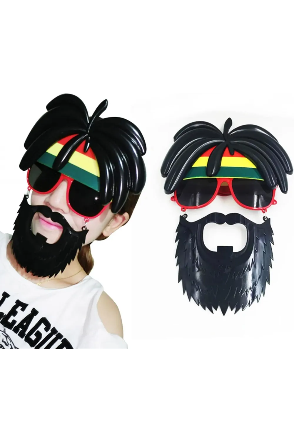 Rasta Peruklu Rasta Sakallı Bob Marley Bıyıklı Parti Gözlüğü 27x18 cm