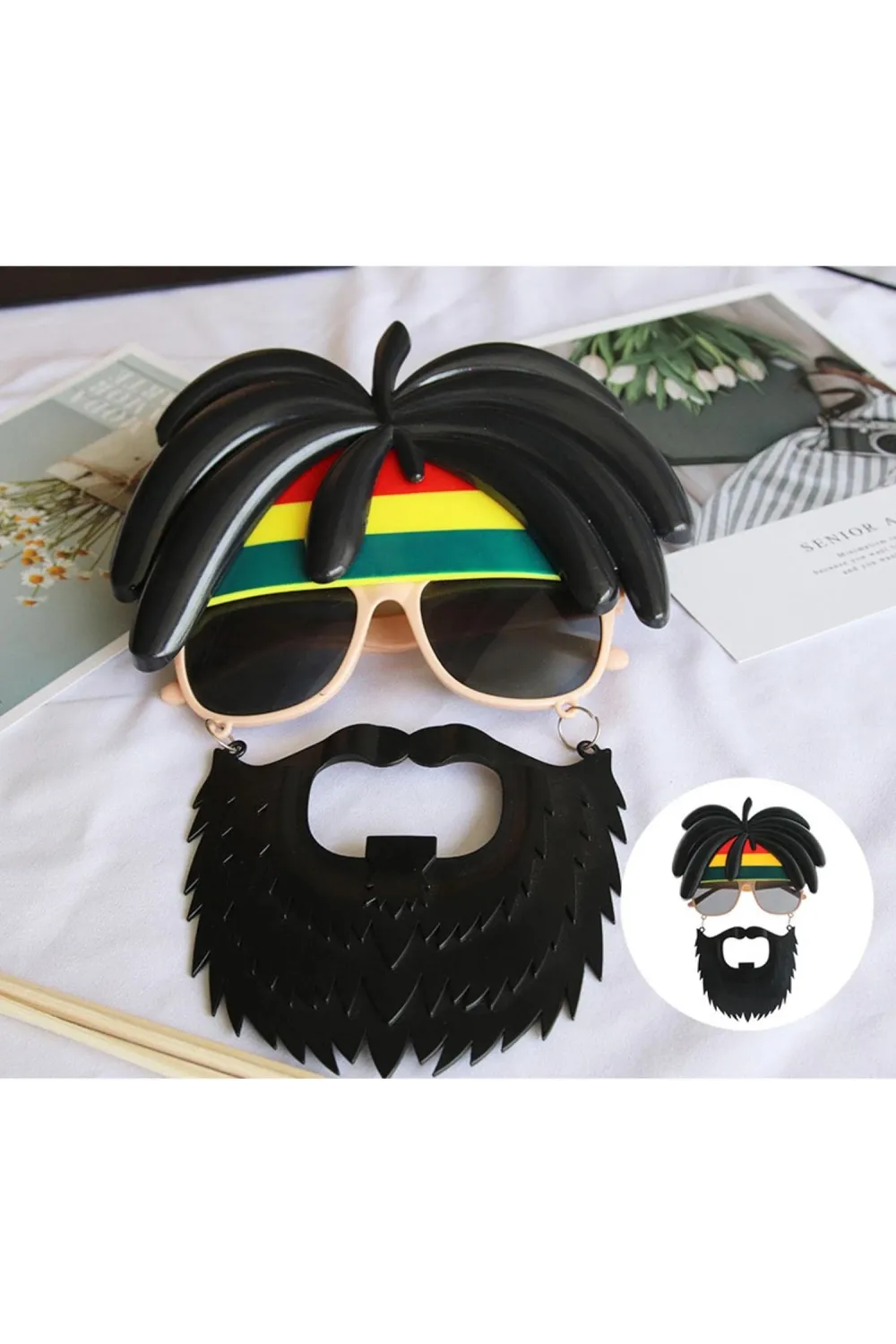 Rasta Peruklu Rasta Sakallı Bob Marley Bıyıklı Parti Gözlüğü 27x18 cm