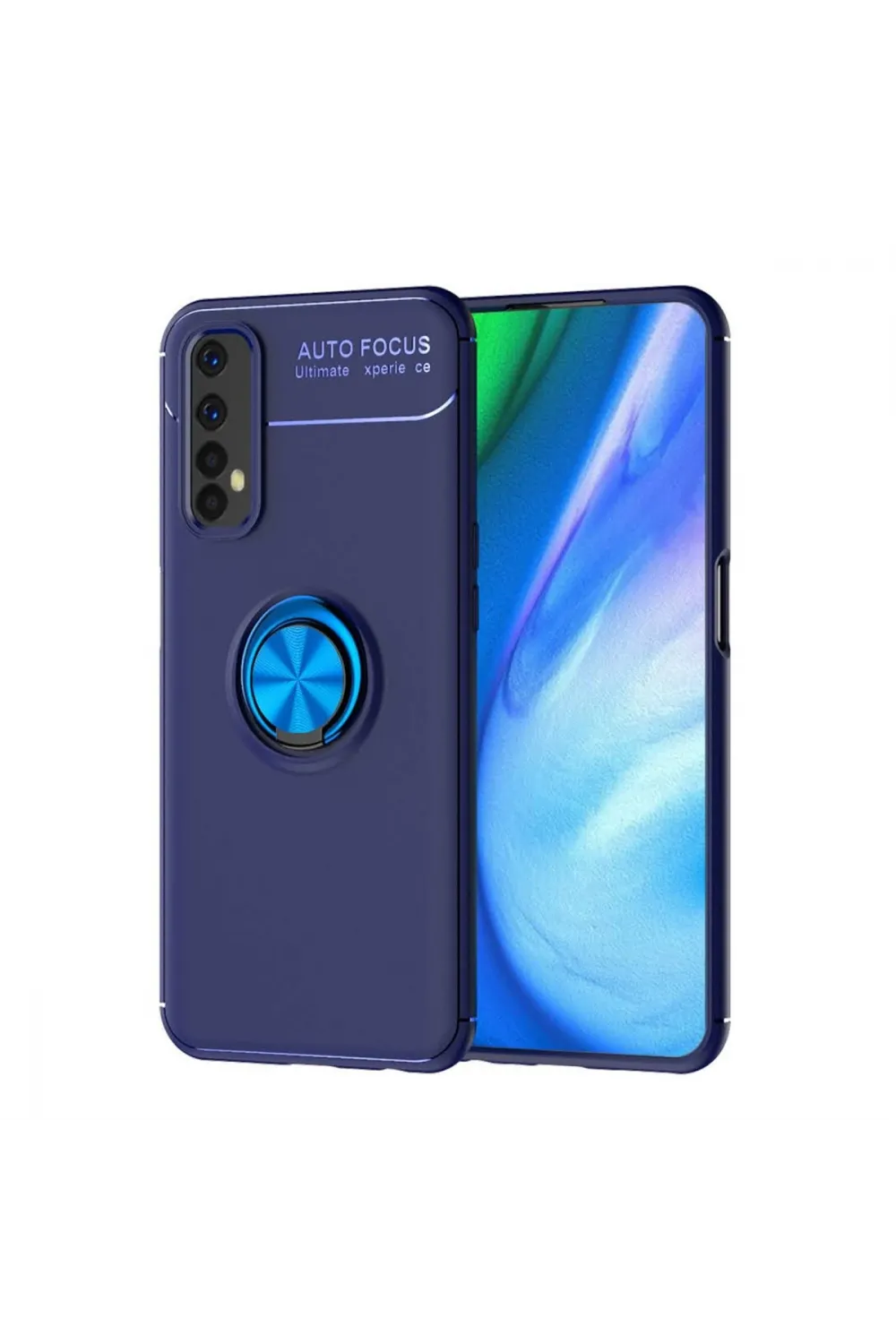 Realme 7 Kılıf Range Yüzüklü Silikon - Mavi