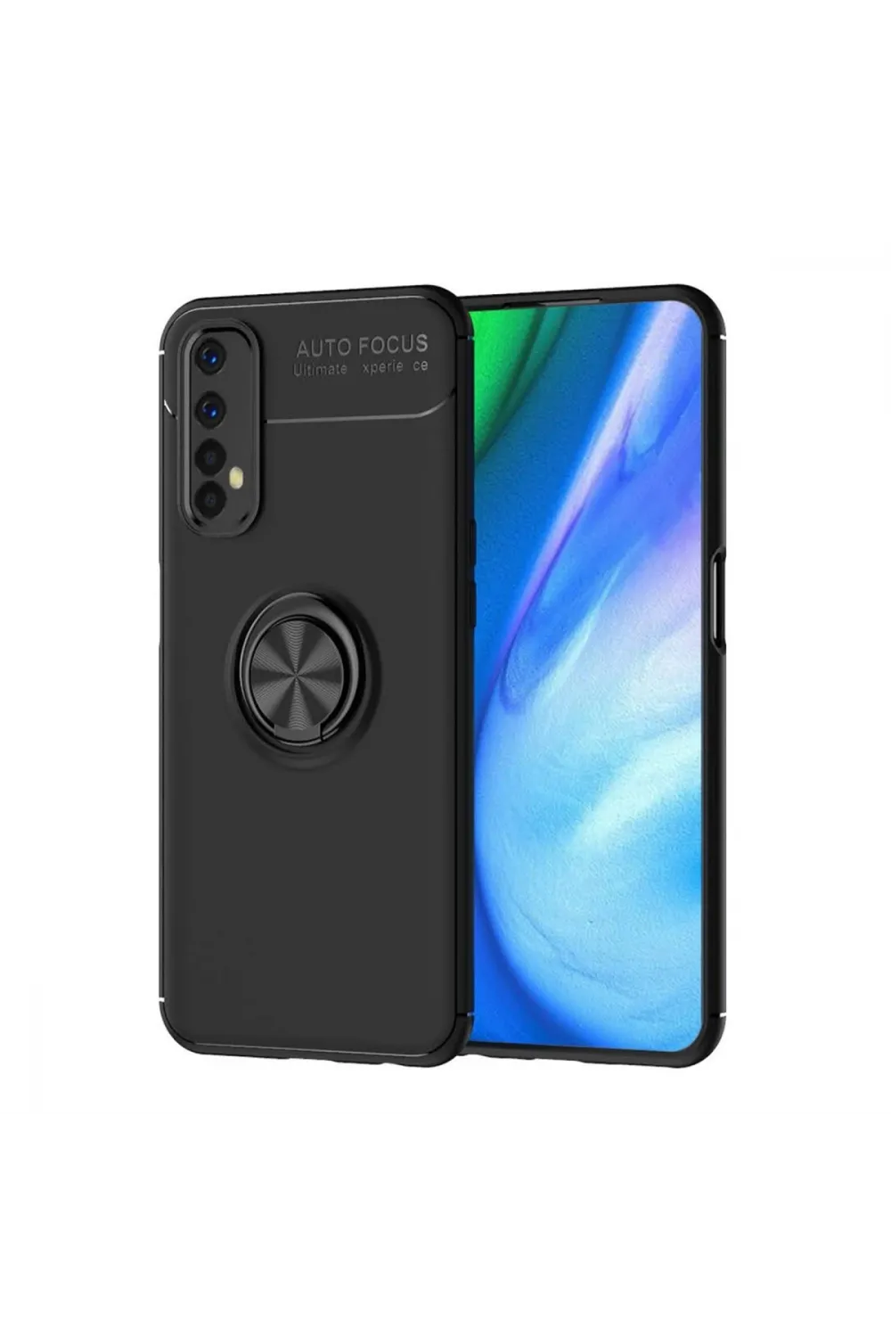 Realme 7 Kılıf Range Yüzüklü Silikon - Siyah