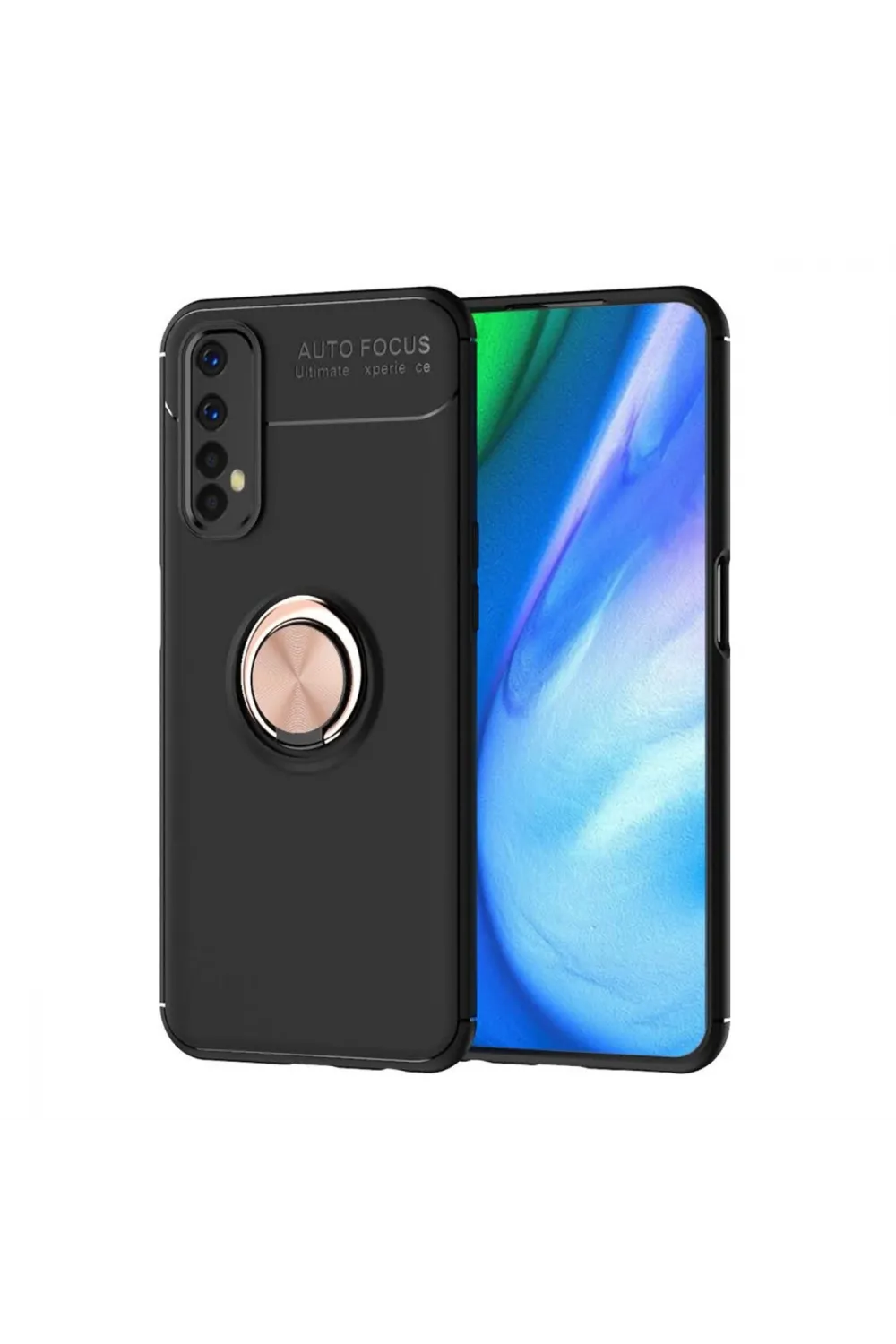 Realme 7 Kılıf Range Yüzüklü Silikon - Siyah-gold