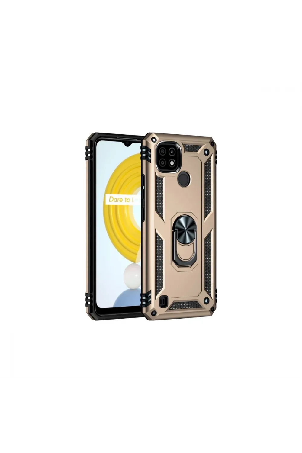 Realme C21 Kılıf Sofya Yüzüklü Silikon Kapak - Gold