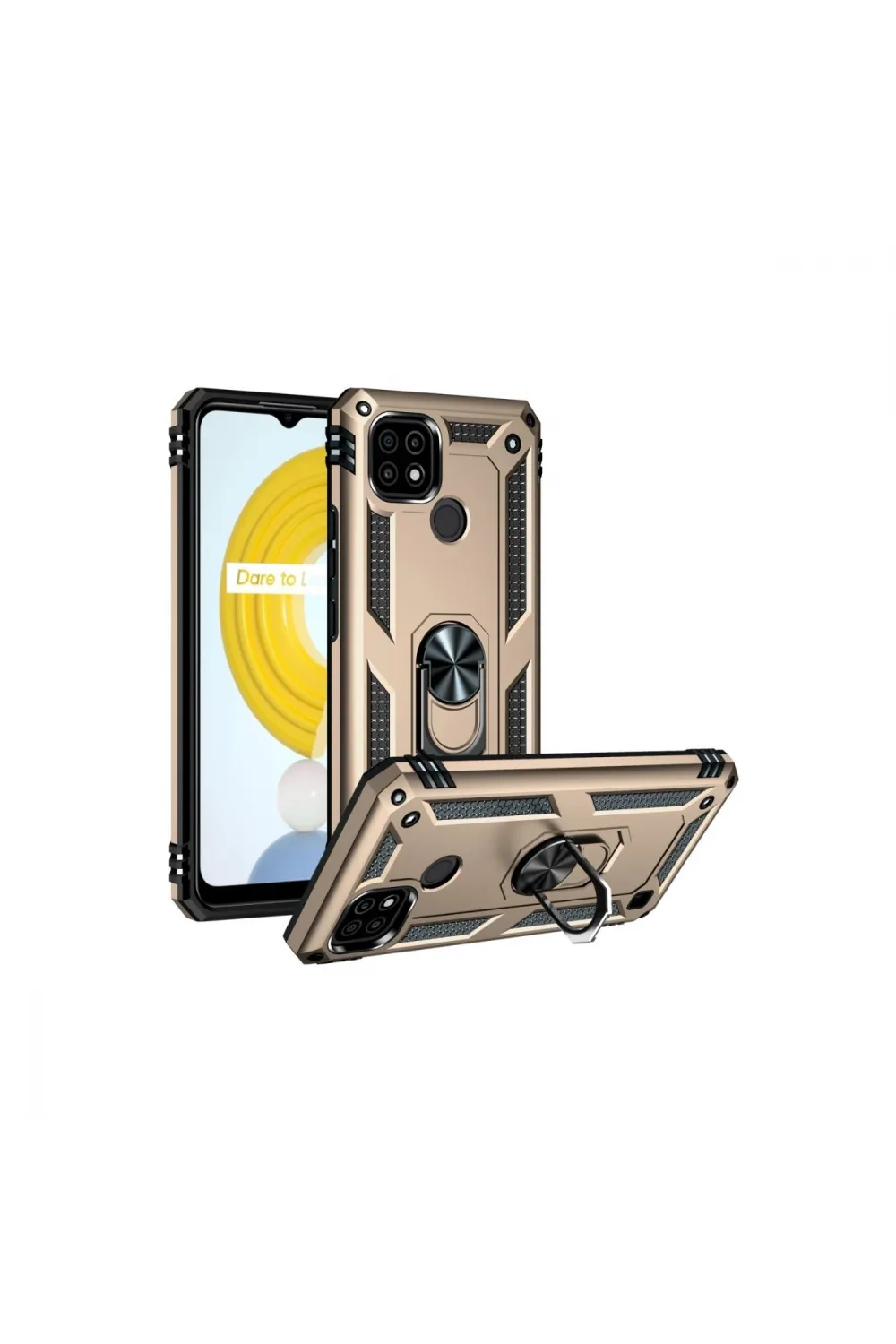 Realme C21 Kılıf Sofya Yüzüklü Silikon Kapak - Gold