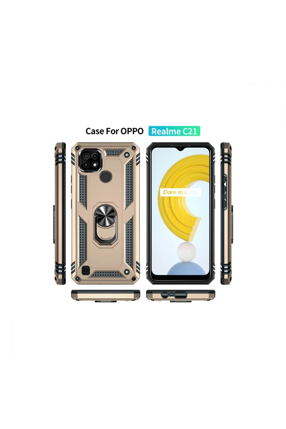 Realme C21 Kılıf Sofya Yüzüklü Silikon Kapak - Gold