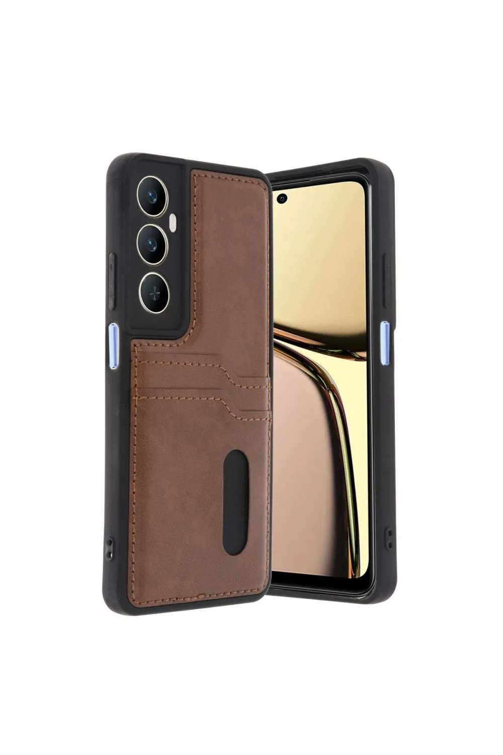 Realme C65 Sara Kartvizitli Deri Kılıf - Taba