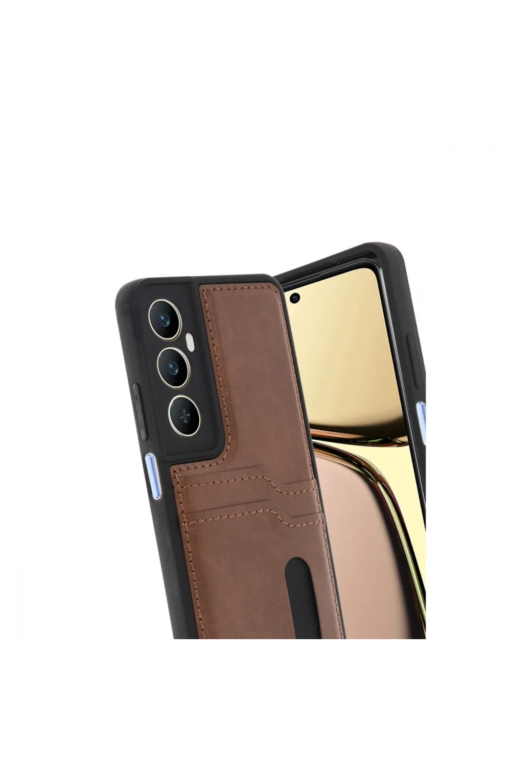 Realme C65 Sara Kartvizitli Deri Kılıf - Taba