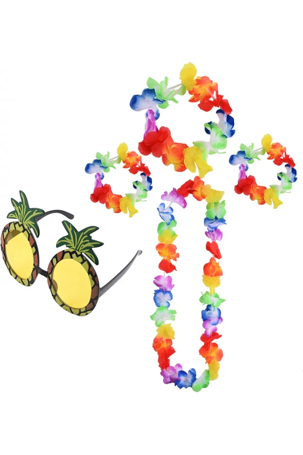Renkli Ananas Gözlük, Taç, Kolye ve Bileklik Seti