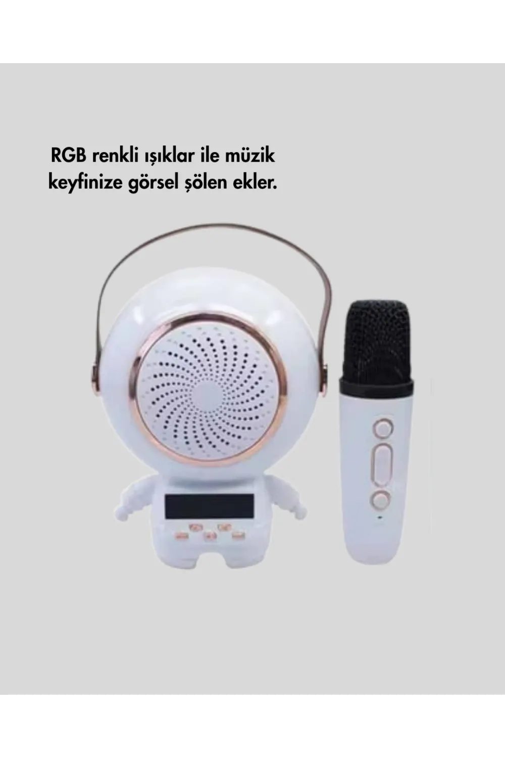 Renkli Işıklı Astronot Mini Bluetooth Speaker Ve Karaoke Mikrofon