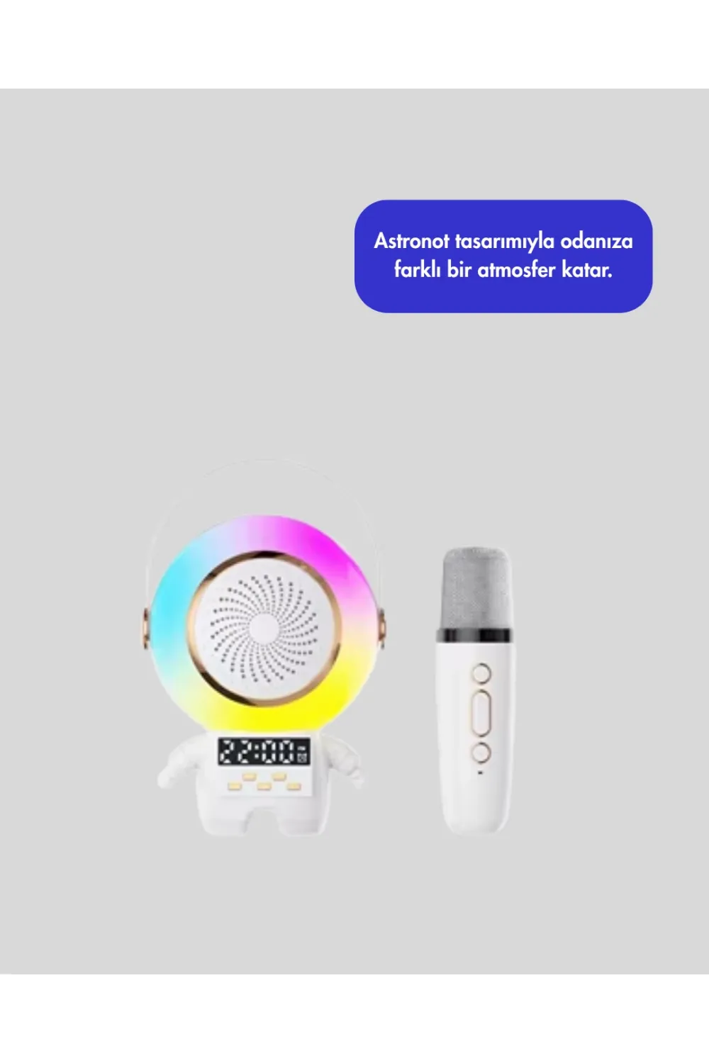 Renkli Işıklı Astronot Mini Bluetooth Speaker Ve Karaoke Mikrofon