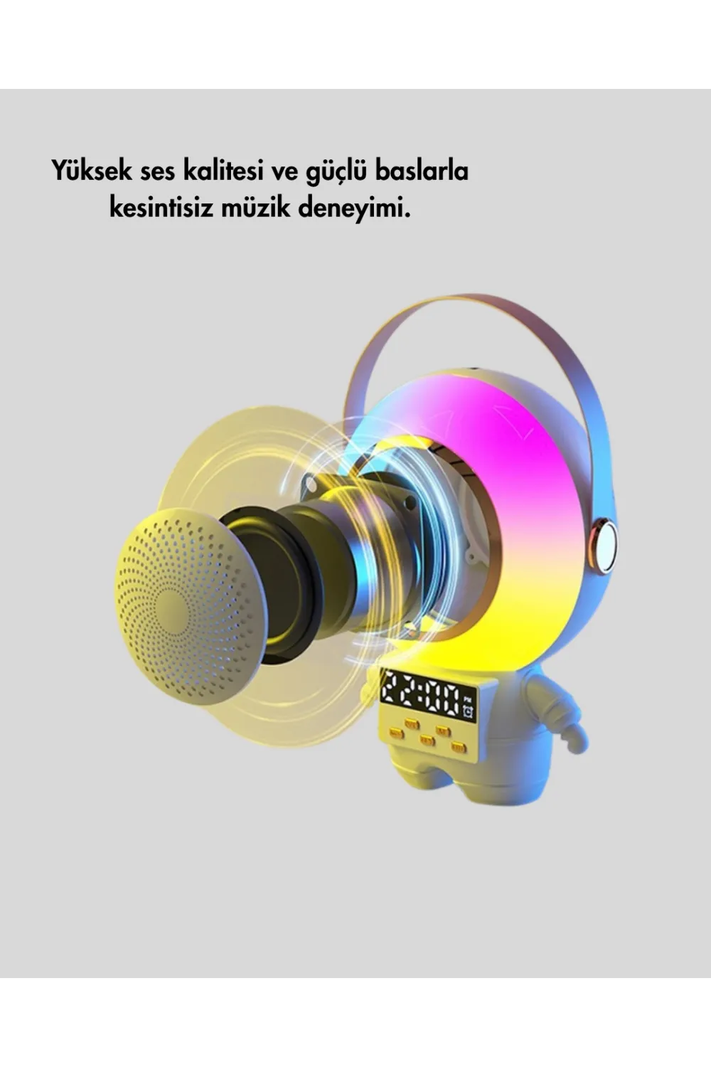 Renkli Işıklı Astronot Mini Bluetooth Speaker Ve Karaoke Mikrofon