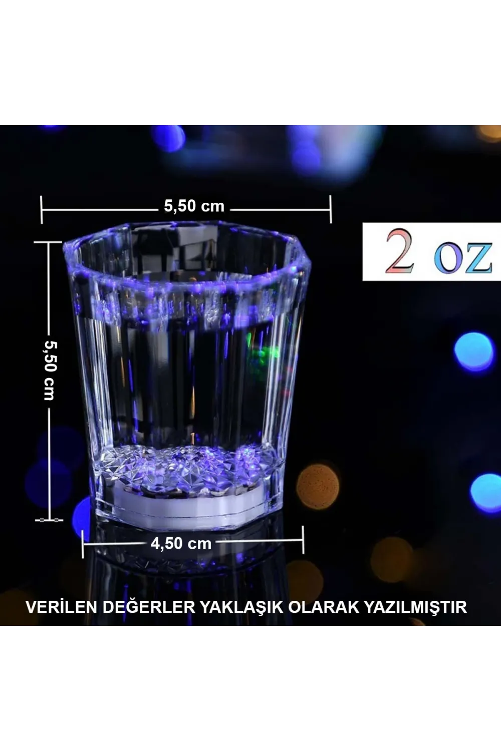Renkli Led Parlayan Fiber Optik Glow Işıklı Bardak 5,5 x 5,5 cm 1 Adet