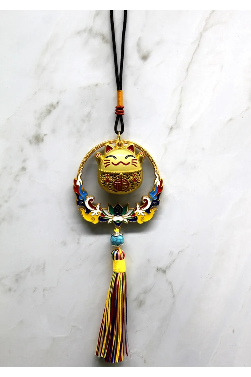 Renkli Püsküllü Şans Kedisi Feng Shui Askılık