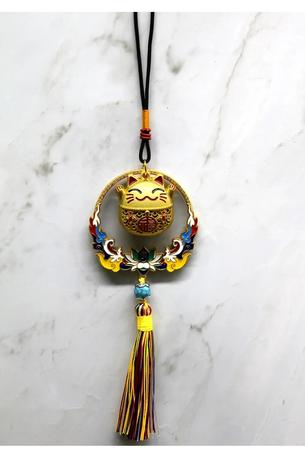 Renkli Püsküllü Şans Kedisi Feng Shui Askılık IEG4452