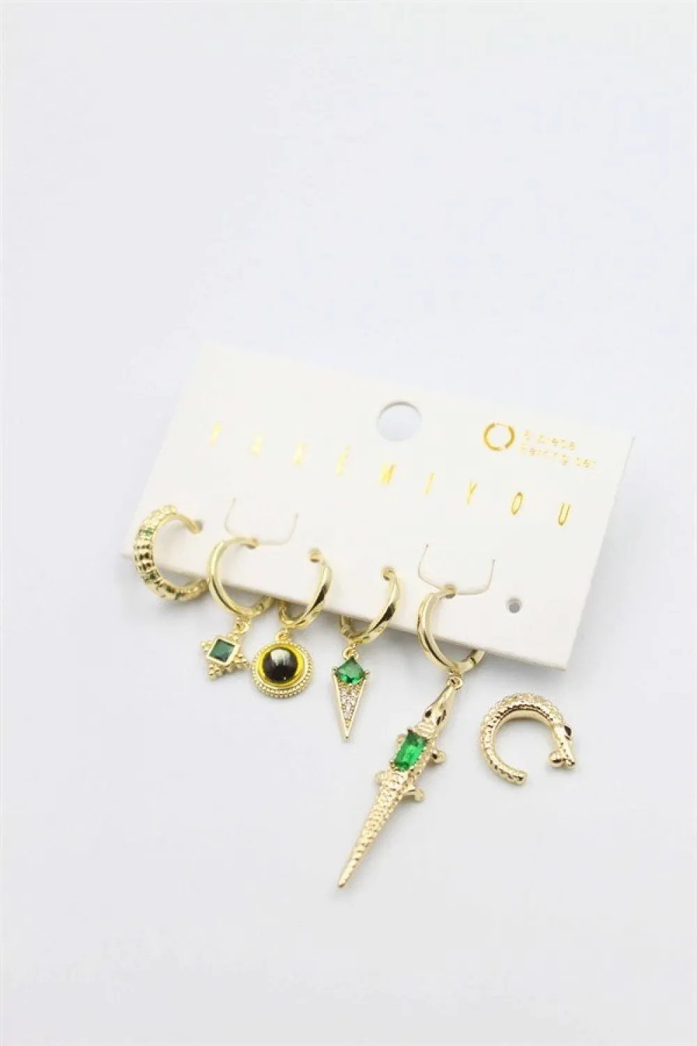 Renkli Taşlı Set Küpe - Altın