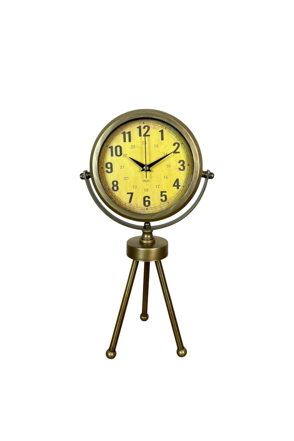 Retro Antique Üç Ayaklı Metal Eskitme Masa Saati