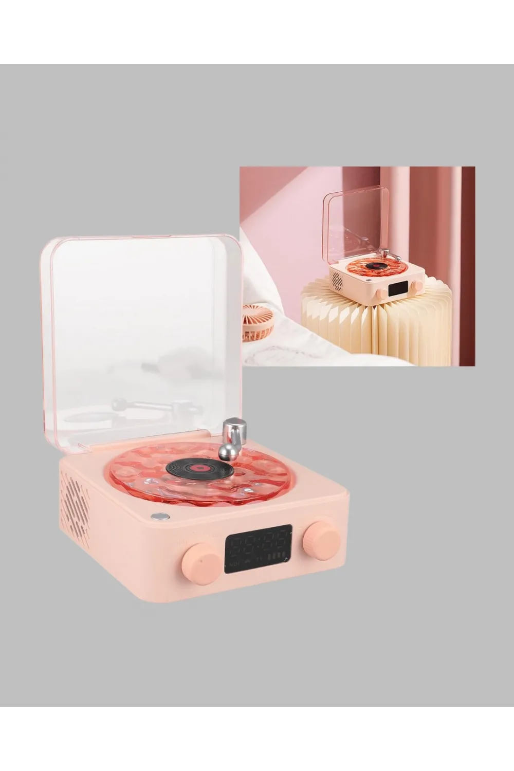 Retro Bluetooth Hoparlör – Kristal Ses, Gece Lambası, Saatli Tasarım