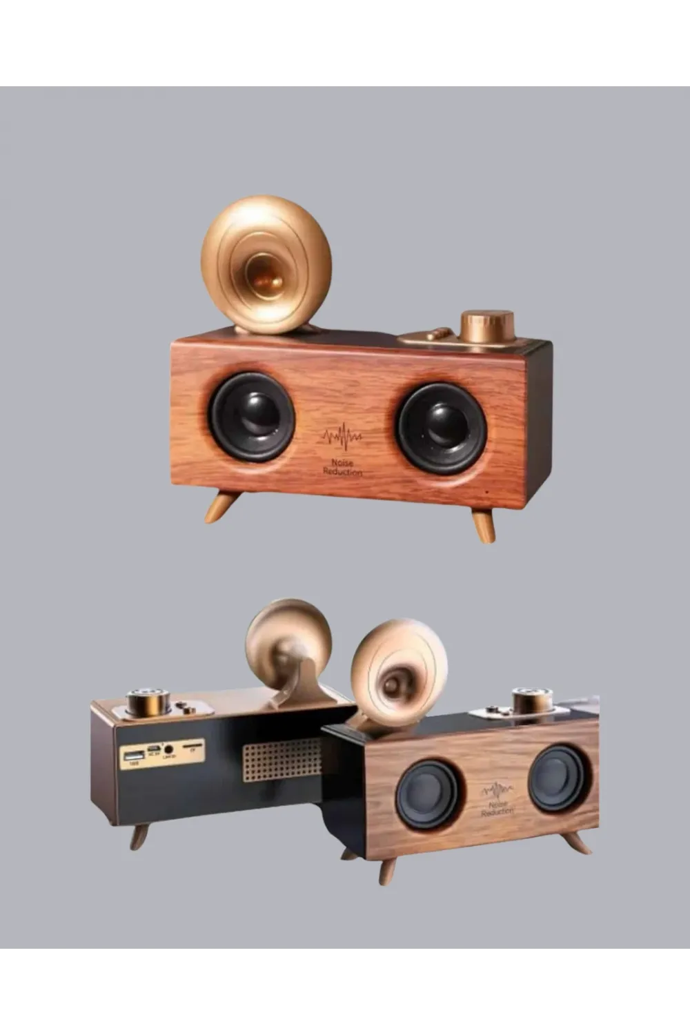 Retro Gramafon Bluetooth Hoparlör Çift Stereo Sesli Fm Radyo Destekli